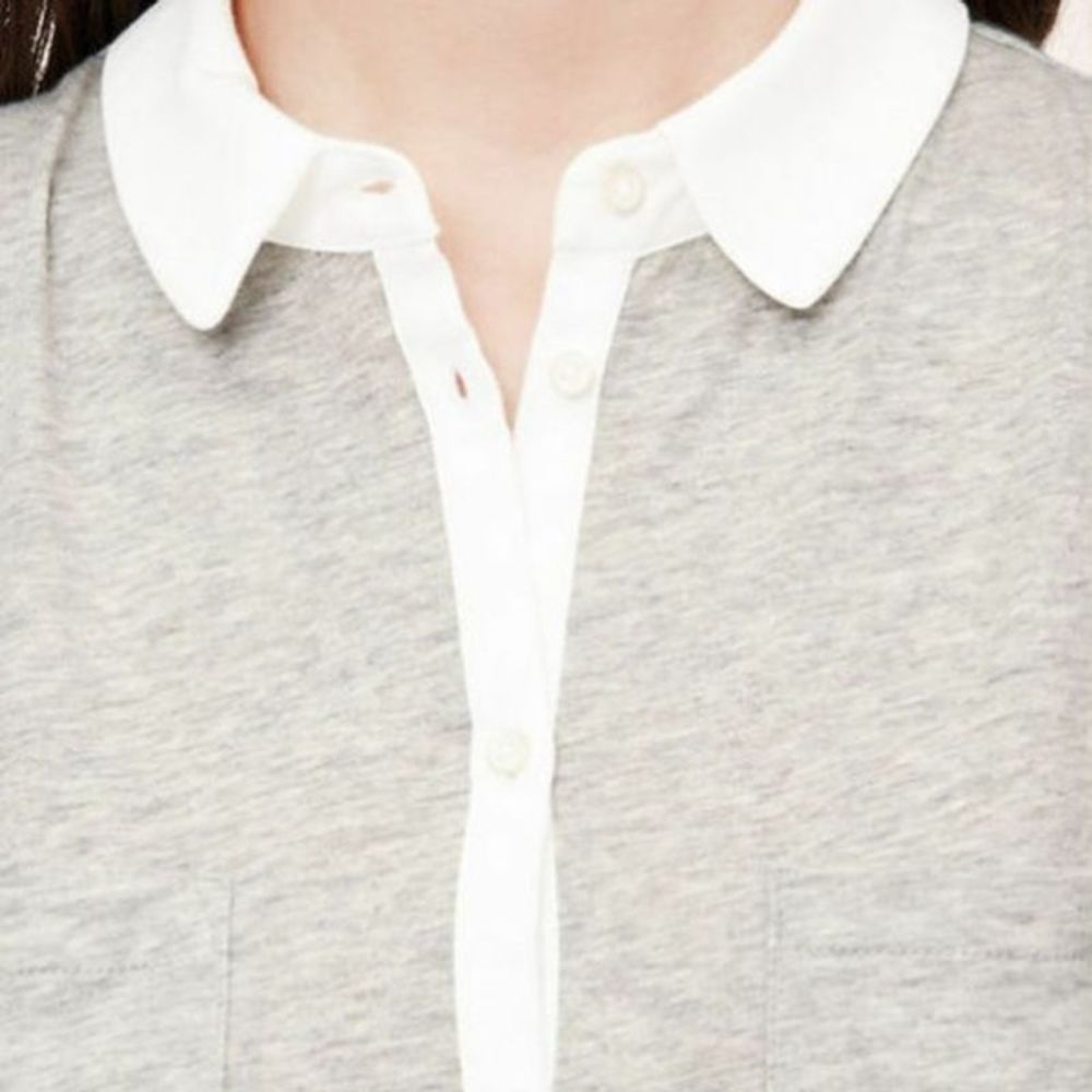 Loft Gray & White Collared Button Down Top - image 2